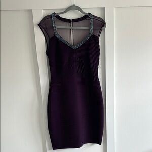 Calvin Klein Purple V-Neck Ribbed Mini Dress